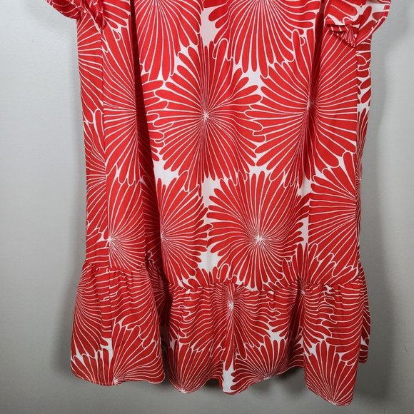 J Crew Dress Womens S Red Orange Floral Ruffle Flutter Sleeveless Keyhole Sun - Picture 3 of 12